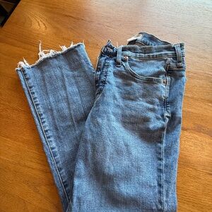 Madewell Women's Blue Straight-Leg Jeans with Frayed Hem